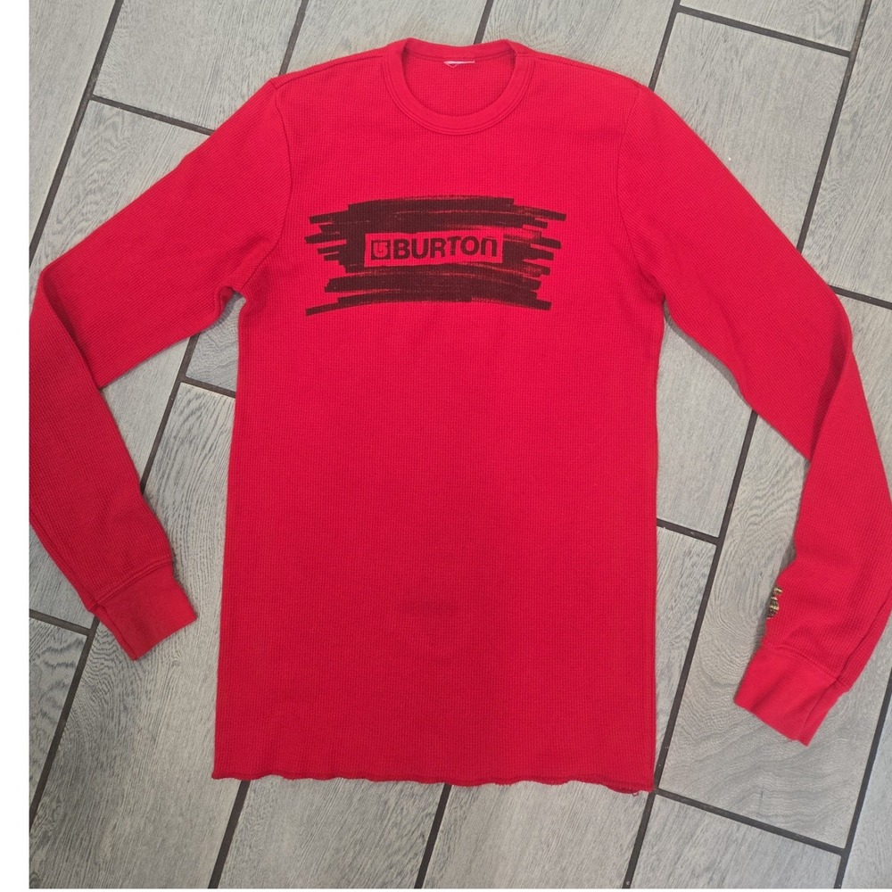 Burton Mens Waffle Knit Thermal Long Sleeve‎ Shirt Red Logo Graphic Small